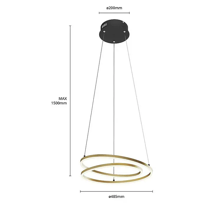 Lindby Pendelleuchte Davian - L x B x H: 48,5 x 48,5 x 150 cm, messing / gold, messing, Schwarz
