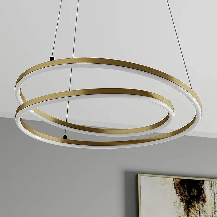 Lindby Pendelleuchte Davian - L x B x H: 48,5 x 48,5 x 150 cm, messing / gold, messing, Schwarz
