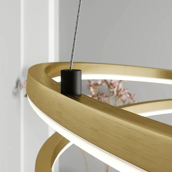 Lindby Pendelleuchte Davian - L x B x H: 48,5 x 48,5 x 150 cm, messing / gold, messing, Schwarz