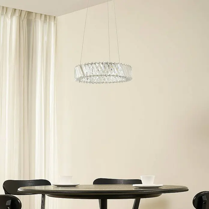 Lucande Pendelleuchte Glacis - L x B x H: 40 x 40 x 10 cm, klar / transparent, klar, chrom