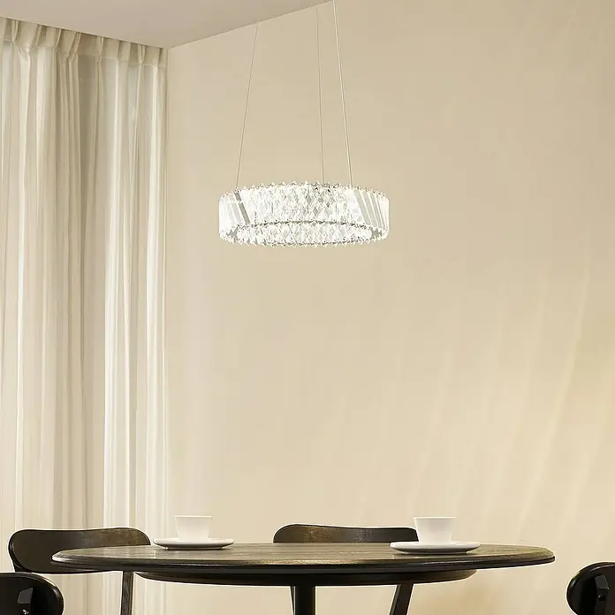 Lucande Pendelleuchte Glacis - L x B x H: 40 x 40 x 10 cm, klar / transparent, klar, chrom