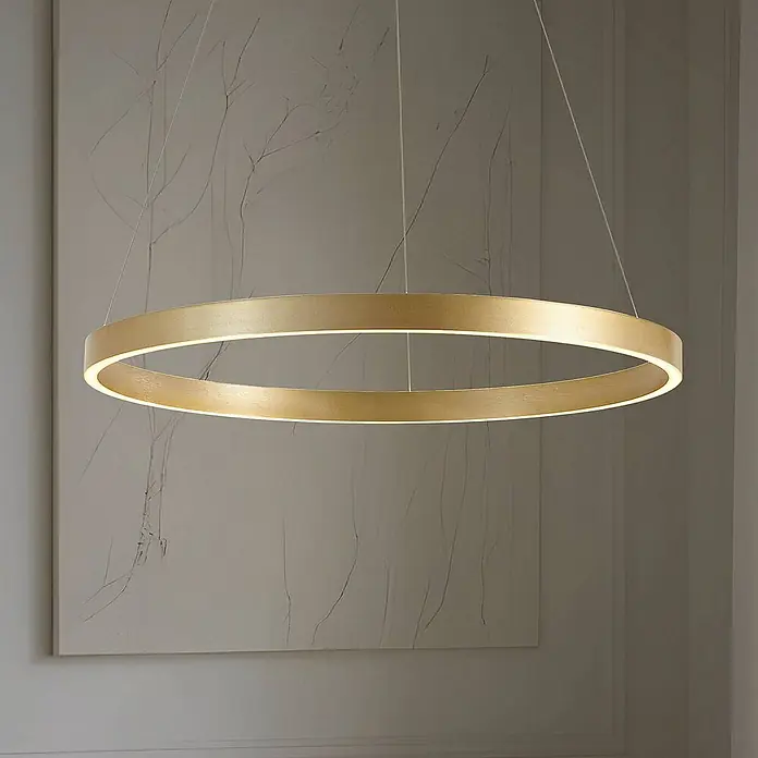 Lucande Pendelleuchte Yonam - L x B x H: 80 x 80 x 4,5 cm, messing / gold, gold, weiß
