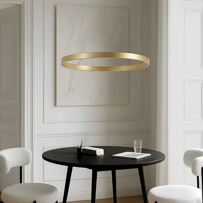 Lucande Pendelleuchte Yonam - L x B x H: 80 x 80 x 4,5 cm, messing / gold, gold, weiß