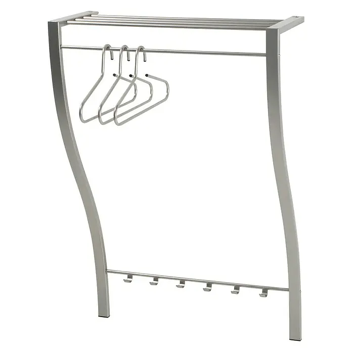 Spinder Design Garderobenleiste Carve 1 - L x B x H: 29 x 75 x 113 cm, Anzahl Haken: 6 Stk. - Silberner Garderobenständer mit Haken und Kleiderbügeln, ideal für Flur oder Schlafzimmer. Praktische Aufbewahrung für Jacken und Mäntel.