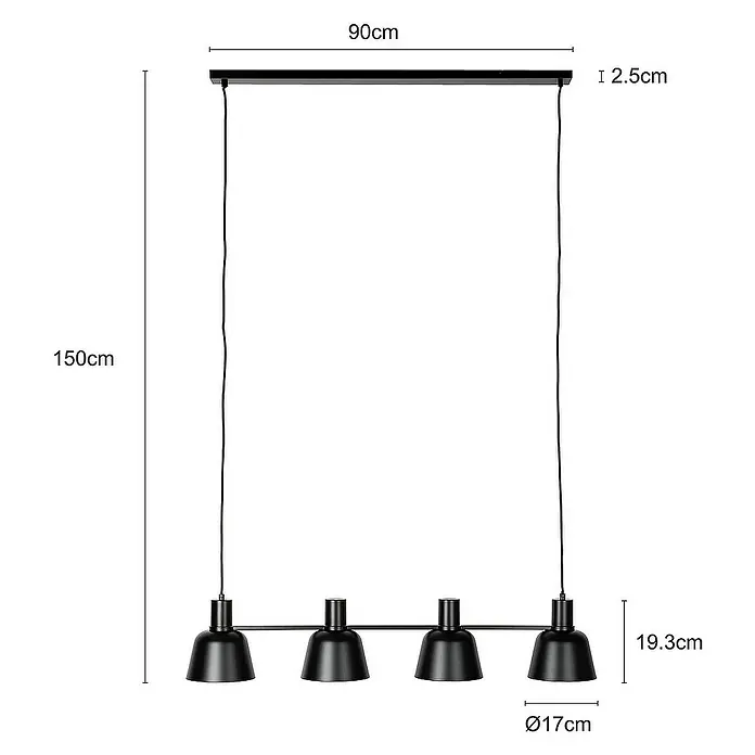 Lucande Pendelleuchte Servan - L x B x H: 101,5 x 17 x 19,3 cm, schwarz, Schwarz matt, E27