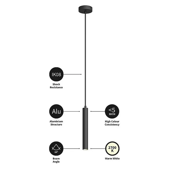 Arcchio Pendelleuchte Franka - L x B x H: 3,9 x 3,9 x 30 cm, schwarz, Schwarz (RAL 9005)
