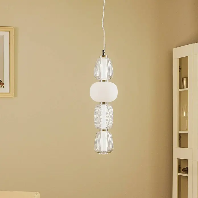 Lucande Pendelleuchte Fedra - L x B x H: 17 x 17 x 63,5 cm, alu / grau / zink, hellgrau, weiß, chrom