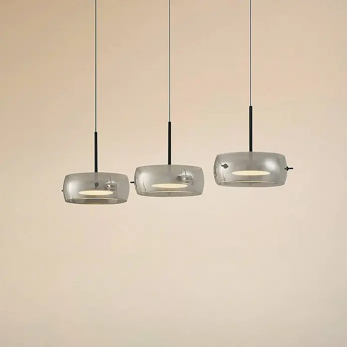 Lucande Pendelleuchte Martis - L x B x H: 80 x 20 x 7 cm, schwarz, Schwarz, rauchgrau
