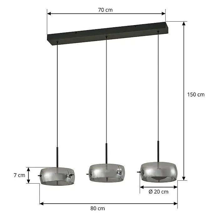 Lucande Pendelleuchte Martis - L x B x H: 80 x 20 x 7 cm, schwarz, Schwarz, rauchgrau