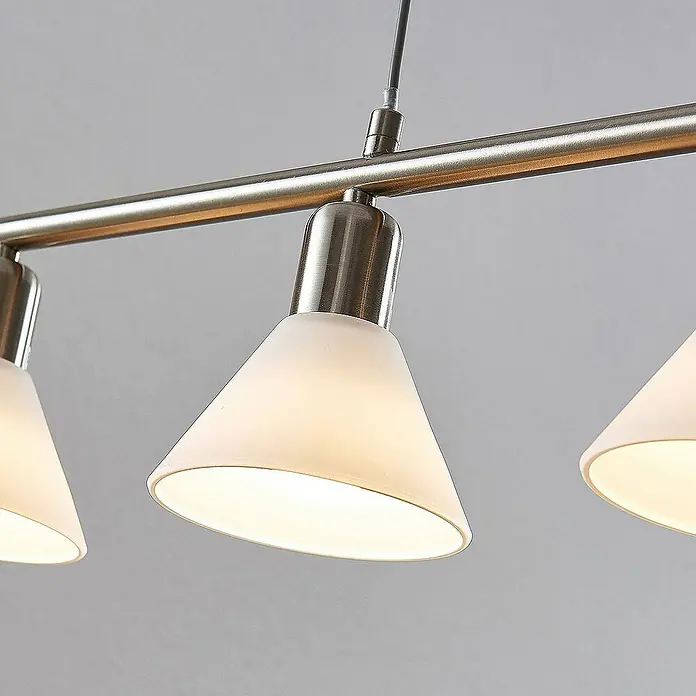 Lindby Pendelleuchte Delira - L x B x H: 75 x 12,5 x 14,5 cm, weiß, nickel satiniert, E14