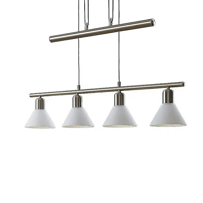 Lindby Pendelleuchte Delira - L x B x H: 75 x 12,5 x 14,5 cm, weiß, nickel satiniert, E14