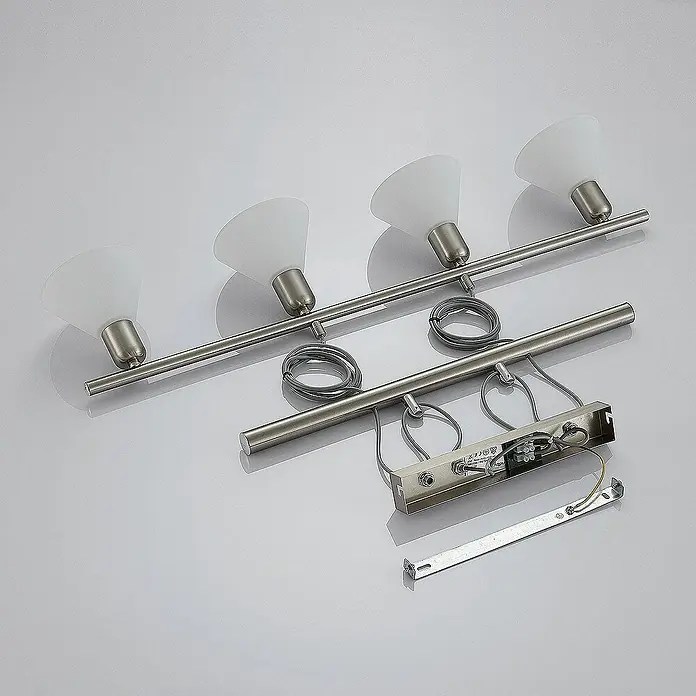 Lindby Pendelleuchte Delira - L x B x H: 75 x 12,5 x 14,5 cm, weiß, nickel satiniert, E14