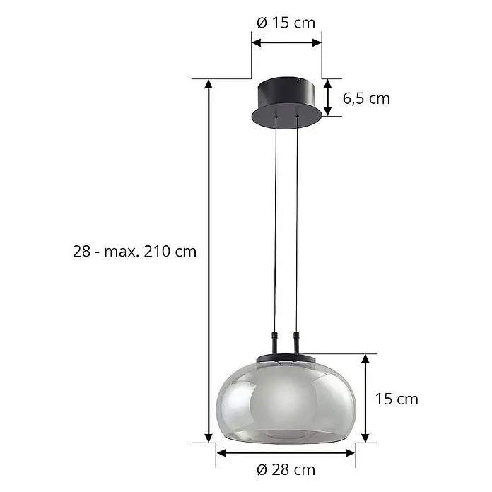 Lucande Pendelleuchte Dain - L x B x H: 28 x 28 x 13 cm, alu / grau / zink, rauchgrau, Schwarz