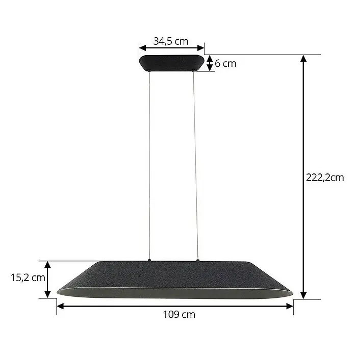 Lucande Pendelleuchte Naelle - L x B x H: 109 x 40 x 15,2 cm, schwarz, Schwarz, grau