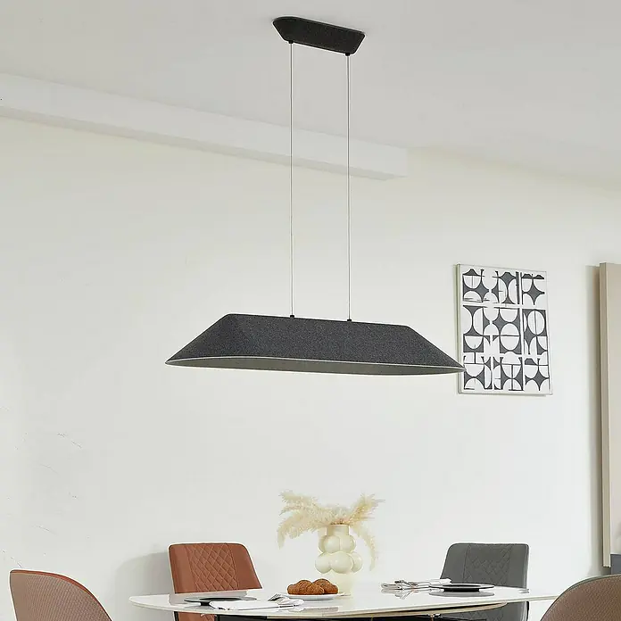 Lucande Pendelleuchte Naelle - L x B x H: 109 x 40 x 15,2 cm, schwarz, Schwarz, grau
