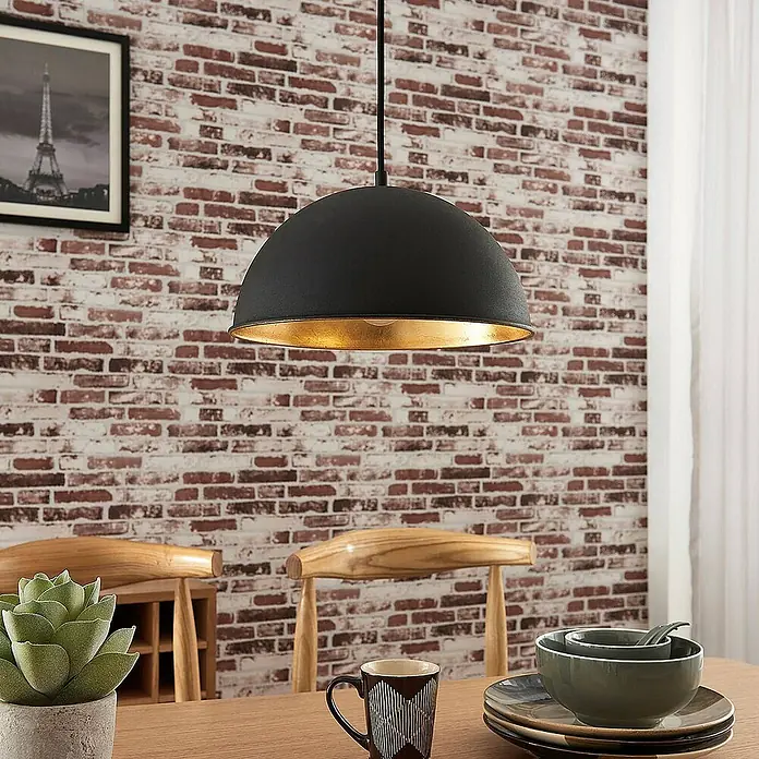 Lindby Pendelleuchte Leya - L x B x H: 30 x 30 x 15 cm, schwarz, Schwarz, gold, E27