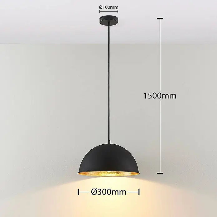 Lindby Pendelleuchte Leya - L x B x H: 30 x 30 x 15 cm, schwarz, Schwarz, gold, E27