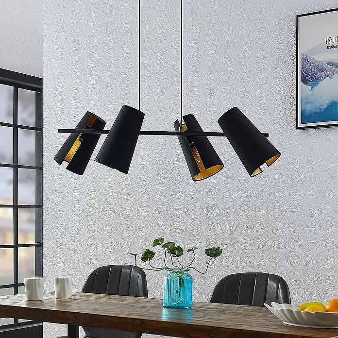 Lucande Pendelleuchte Kemoni - L x B x H: 109 x 33 x 28 cm, schwarz, Schwarz, gold, E27