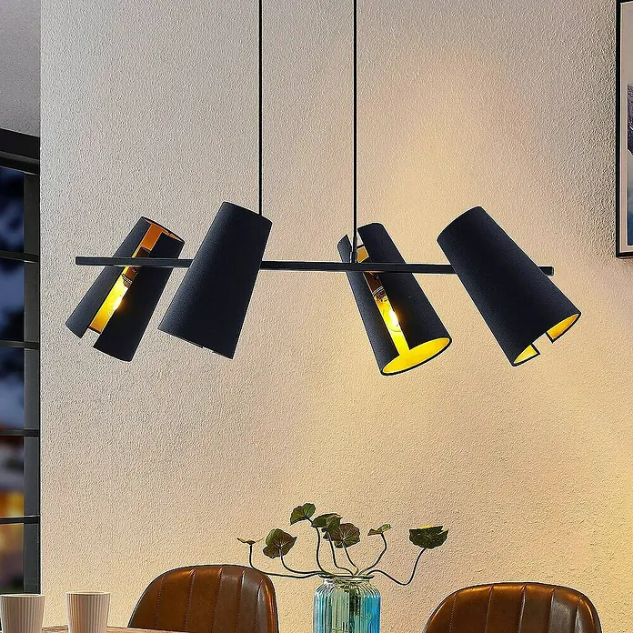 Lucande Pendelleuchte Kemoni - L x B x H: 109 x 33 x 28 cm, schwarz, Schwarz, gold, E27