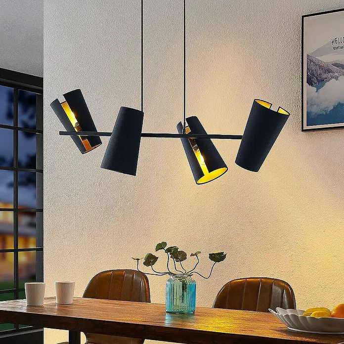 Lucande Pendelleuchte Kemoni - L x B x H: 109 x 33 x 28 cm, schwarz, Schwarz, gold, E27
