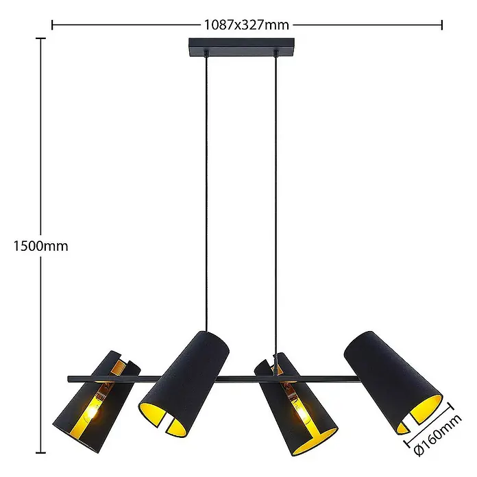 Lucande Pendelleuchte Kemoni - L x B x H: 109 x 33 x 28 cm, schwarz, Schwarz, gold, E27