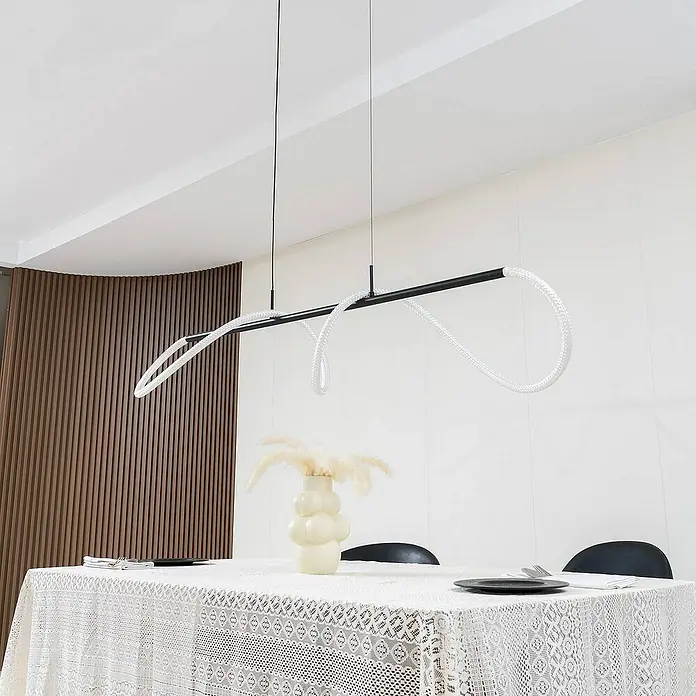 Lucande Pendelleuchte Kisune - L x B x H: 120 x 30 x 150 cm, schwarz, Schwarz, weiß