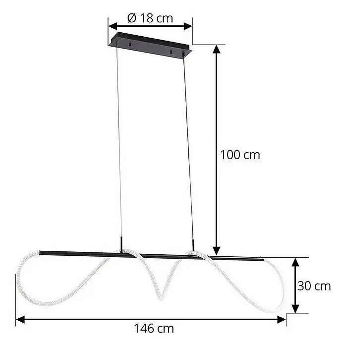 Lucande Pendelleuchte Kisune - L x B x H: 120 x 30 x 150 cm, schwarz, Schwarz, weiß