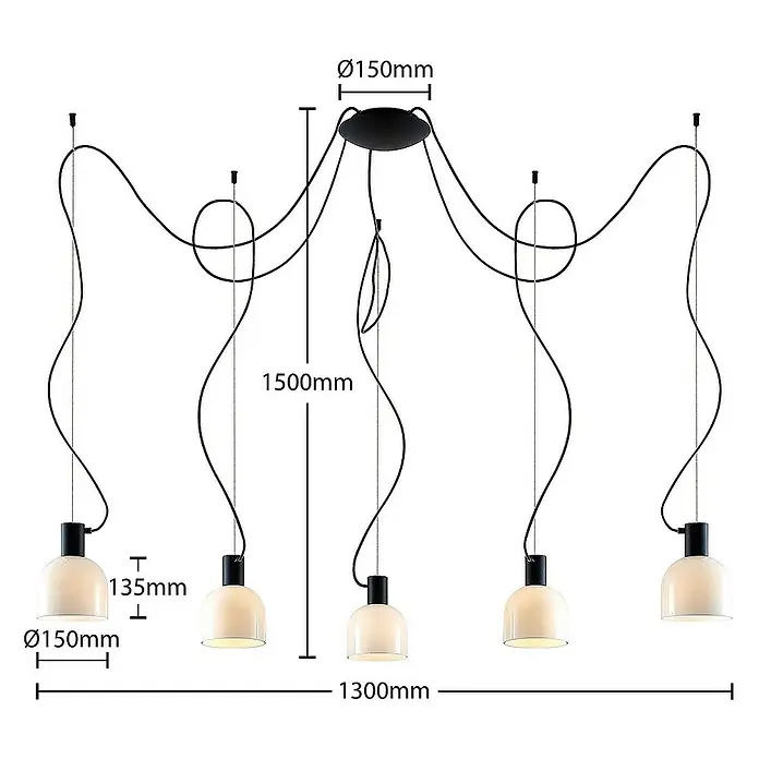 Lucande Pendelleuchte Serina - L x B x H: 130 x 15 x 150 cm, weiß, Schwarz, E27