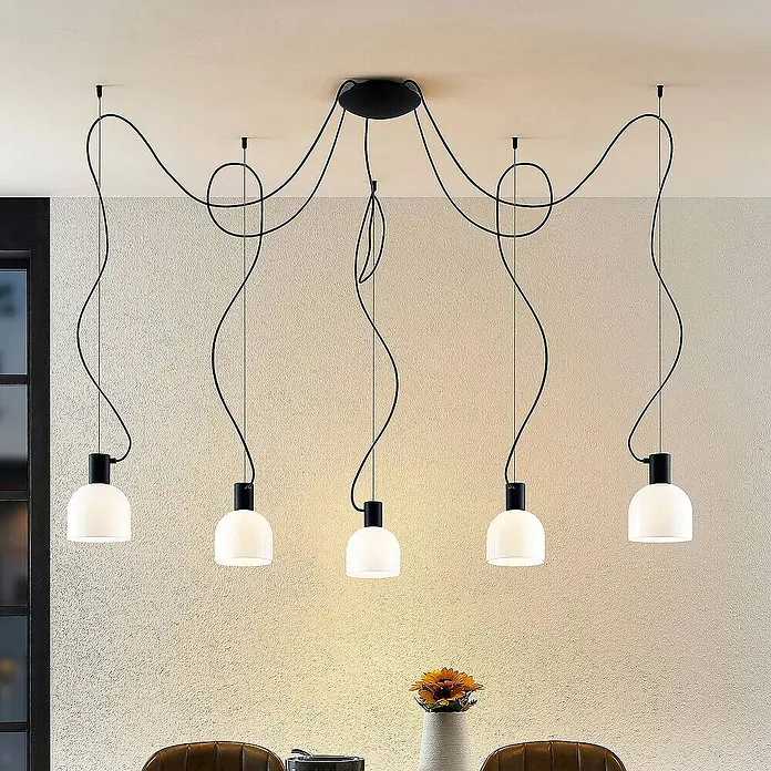 Lucande Pendelleuchte Serina - L x B x H: 130 x 15 x 150 cm, weiß, Schwarz, E27