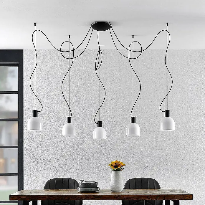 Lucande Pendelleuchte Serina - L x B x H: 130 x 15 x 150 cm, weiß, Schwarz, E27