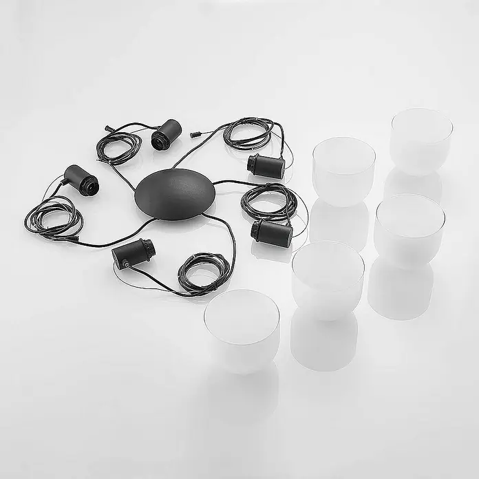Lucande Pendelleuchte Serina - L x B x H: 130 x 15 x 150 cm, weiß, Schwarz, E27