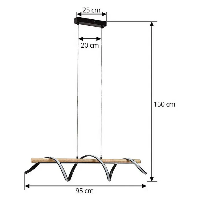 Lindby Pendelleuchte Spiraali - L x B x H: 95 x 20 x 20 cm, schwarz, Schwarz, holz hell