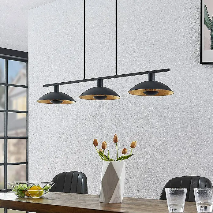 Lindby Pendelleuchte Narisara - L x B x H: 118 x 30 x 150 cm, schwarz, Schwarz, gold, E14