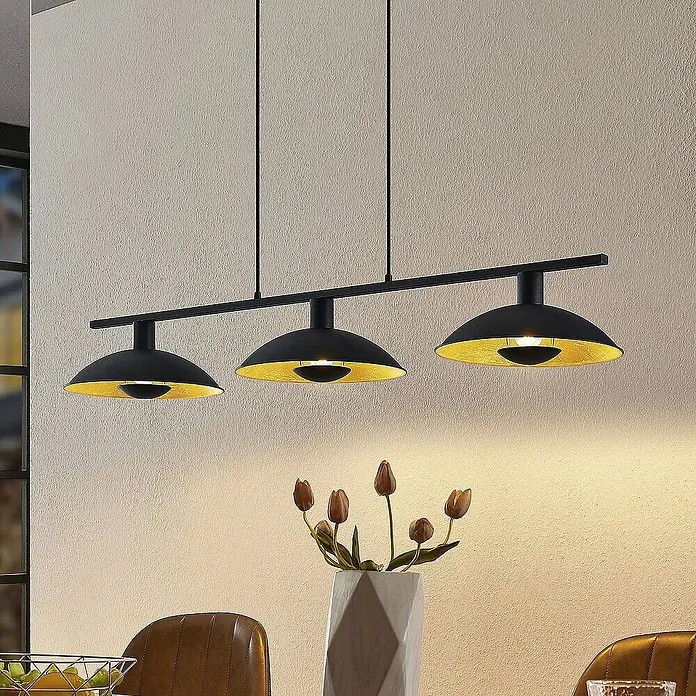 Lindby Pendelleuchte Narisara - L x B x H: 118 x 30 x 150 cm, schwarz, Schwarz, gold, E14
