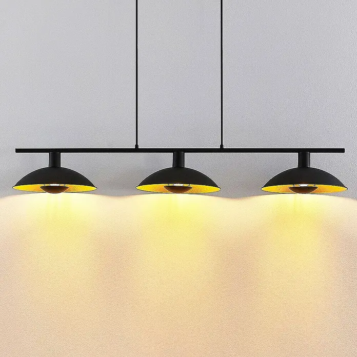 Lindby Pendelleuchte Narisara - L x B x H: 118 x 30 x 150 cm, schwarz, Schwarz, gold, E14