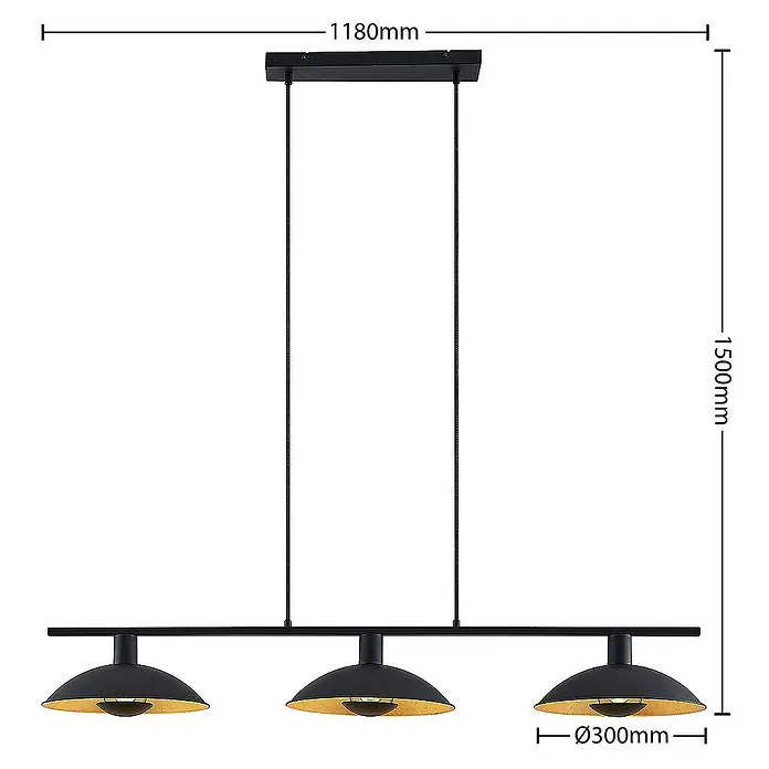 Lindby Pendelleuchte Narisara - L x B x H: 118 x 30 x 150 cm, schwarz, Schwarz, gold, E14