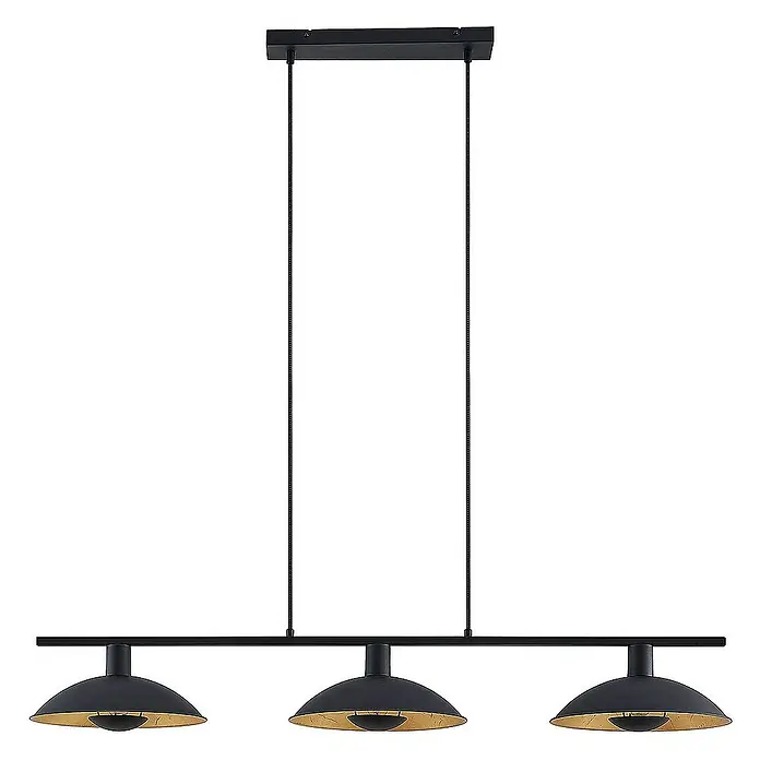 Lindby Pendelleuchte Narisara - L x B x H: 118 x 30 x 150 cm, schwarz, Schwarz, gold, E14