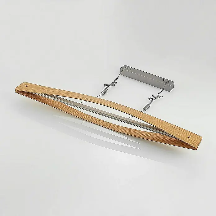 Lindby Pendelleuchte Beazina - L x B x H: 118 x 12 x 9,8 cm, Holz hell, nickel matt, holz hell