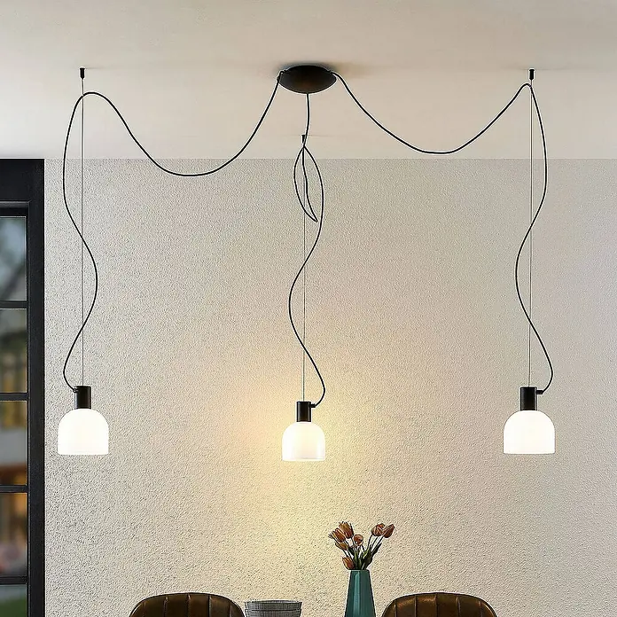 Lucande Pendelleuchte Serina - L x B x H: 130 x 15 x 150 cm, weiß / opal, weiß, Schwarz, E27