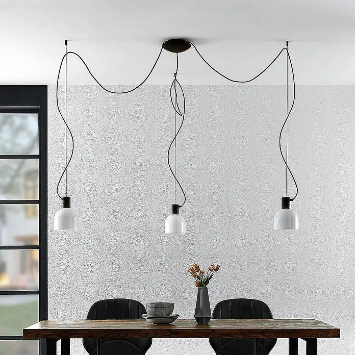 Lucande Pendelleuchte Serina - L x B x H: 130 x 15 x 150 cm, weiß / opal, weiß, Schwarz, E27