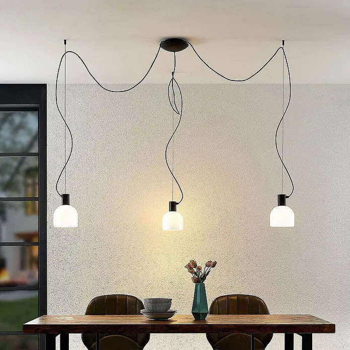 Lucande Pendelleuchte Serina - L x B x H: 130 x 15 x 150 cm, weiß / opal, weiß, Schwarz, E27