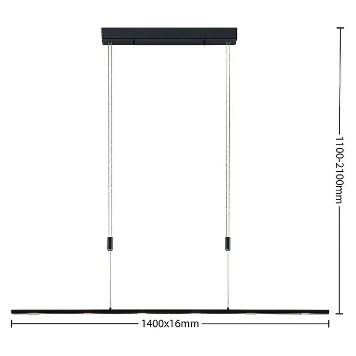Lucande Pendelleuchte Stakato - L x B x H: 140 x 1,6 x 1,6 cm, Schwarz matt