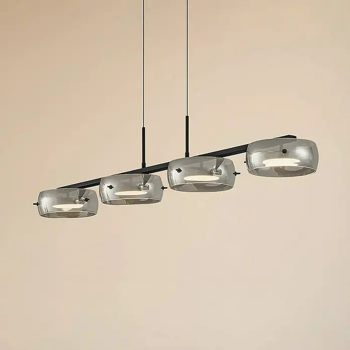 Lucande Pendelleuchte Martis - L x B x H: 117 x 20 x 7 cm, schwarz, Schwarz, rauchgrau