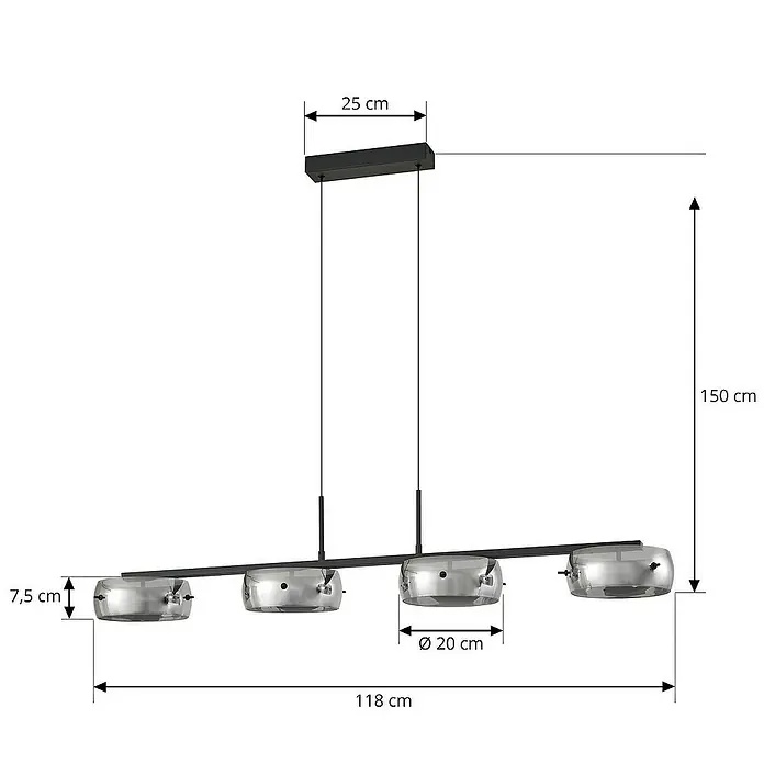 Lucande Pendelleuchte Martis - L x B x H: 117 x 20 x 7 cm, schwarz, Schwarz, rauchgrau