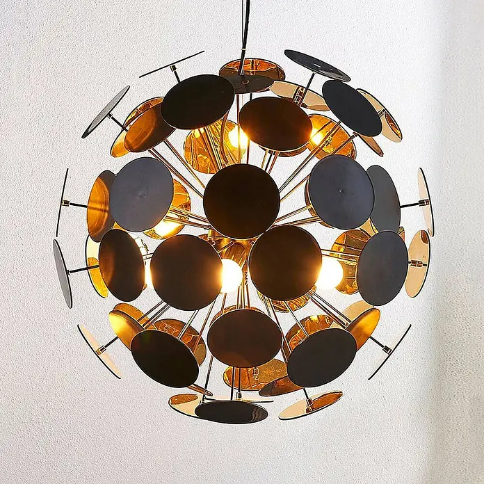 Lindby Pendelleuchte Kinan - L x B x H: 54 x 54 x 150 cm, schwarz, Schwarz, gold, E14
