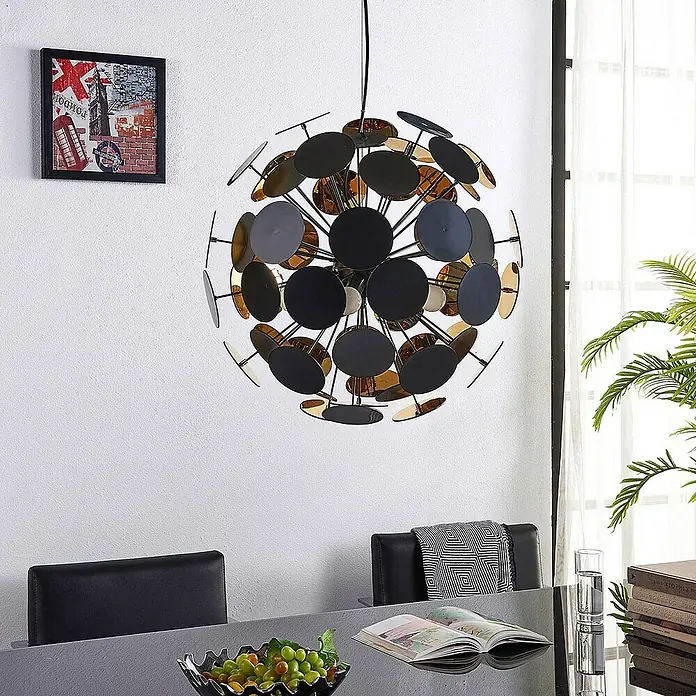 Lindby Pendelleuchte Kinan - L x B x H: 54 x 54 x 150 cm, schwarz, Schwarz, gold, E14