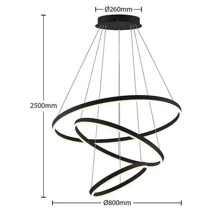 Arcchio Pendelleuchte Albiona - L x B x H: 80 x 80 x 250 cm, schwarz, Schwarz, weiß