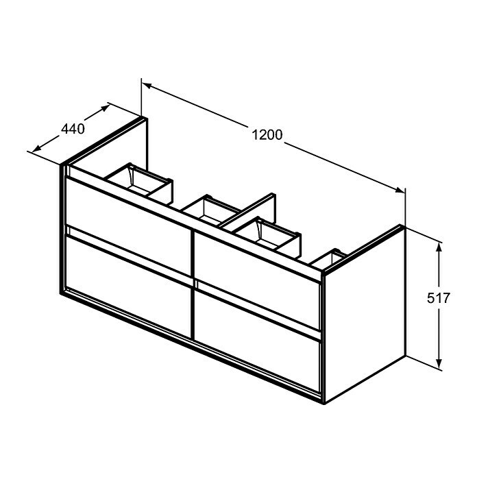 Ideal Standard Connect Air Waschtischunterschrank (44 x 120 x 51,7 cm, 4 Schubkästen, Pinie/Braun, Matt)