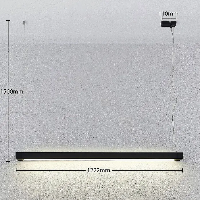 Arcchio Pendelleuchte Cuna - L x B x H: 122,2 x 11,5 x 4,88 cm, schwarz, Schwarz (RAL 9005)