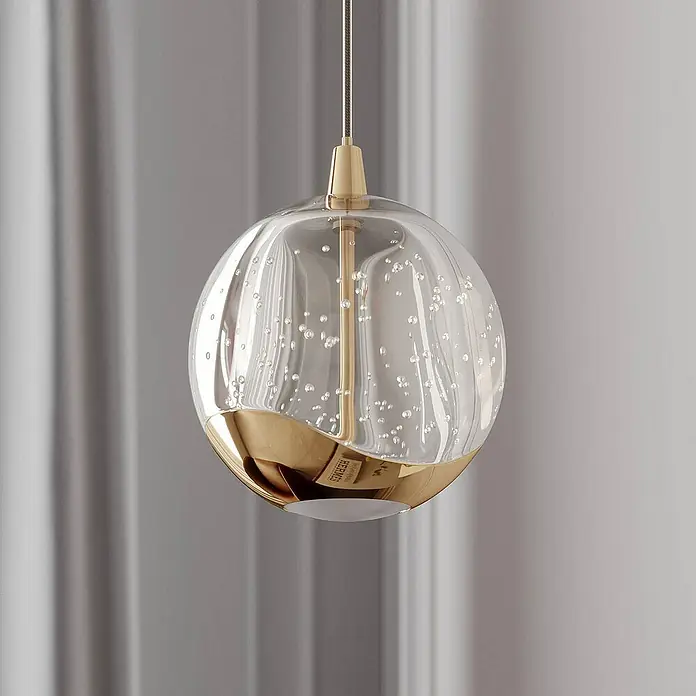 Lucande Pendelleuchte Hayley - L x B x H: 9 x 9 x 8,5 cm, klar / transparent, klar, gold